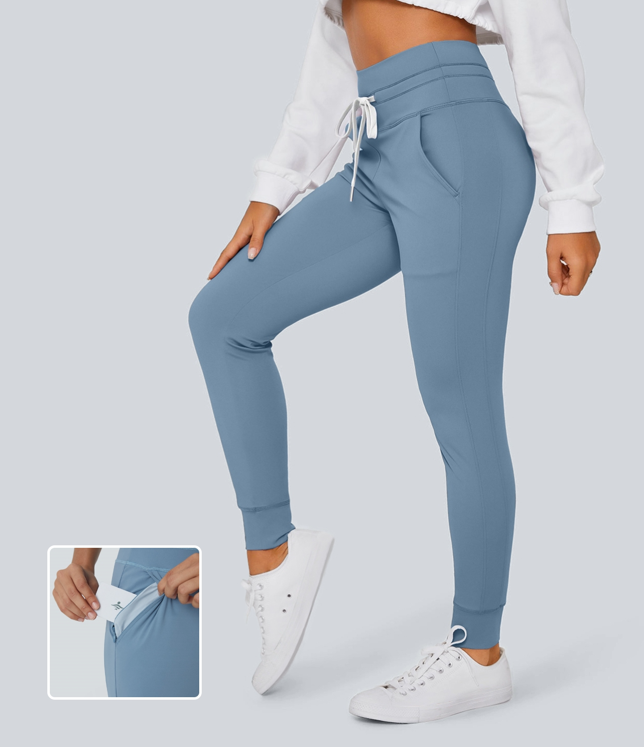 Softlyzero™ Plush High Waist Drawstring Side Pocket Solid Full Length Jogger