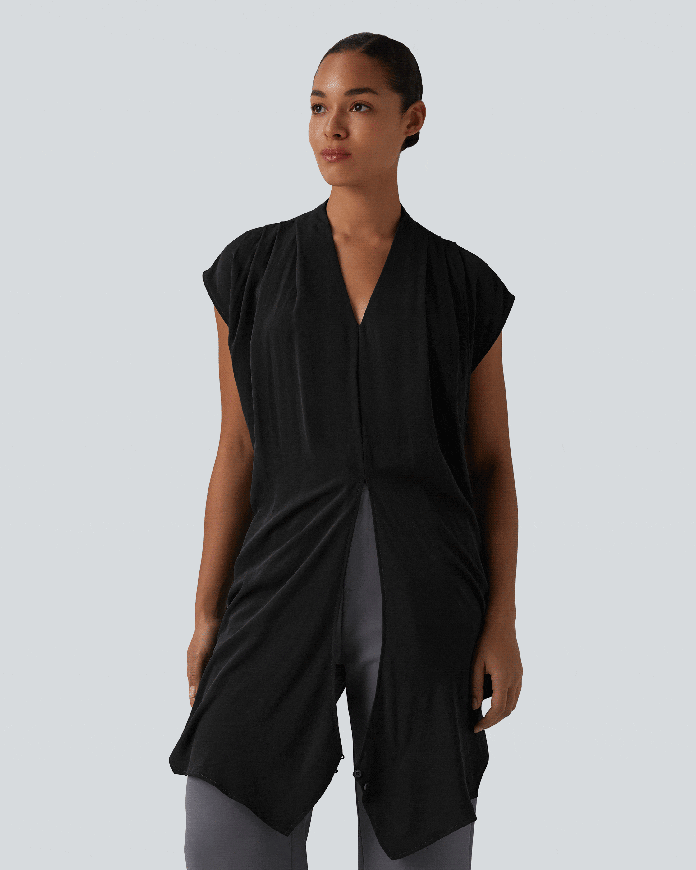 Ärmellose Wickel-Arbeits-Bluse mit V-Ausschnitt