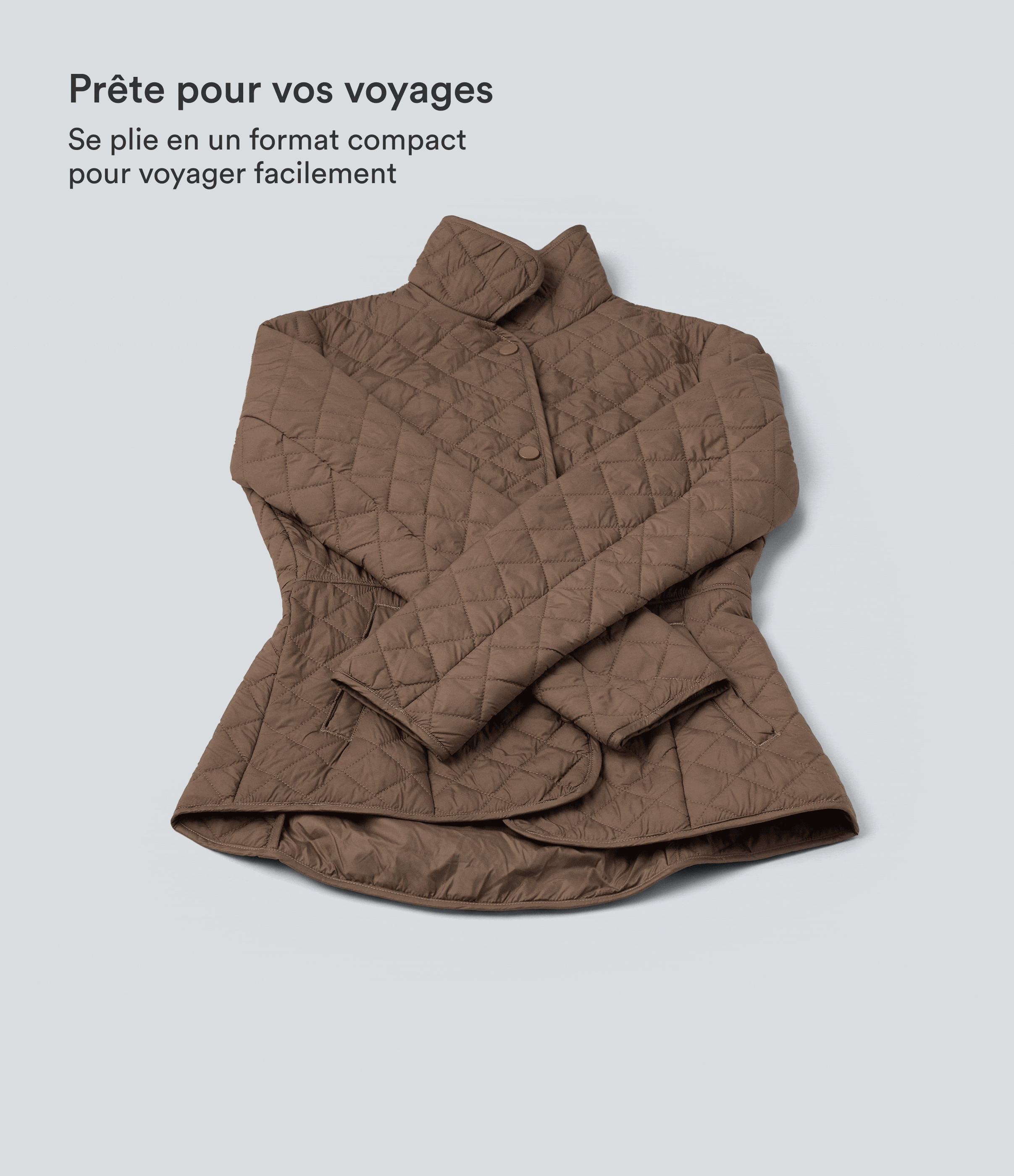 Packable casual zip-up jacket with synthetic down, stand-up collar, long sleeves, and pockets