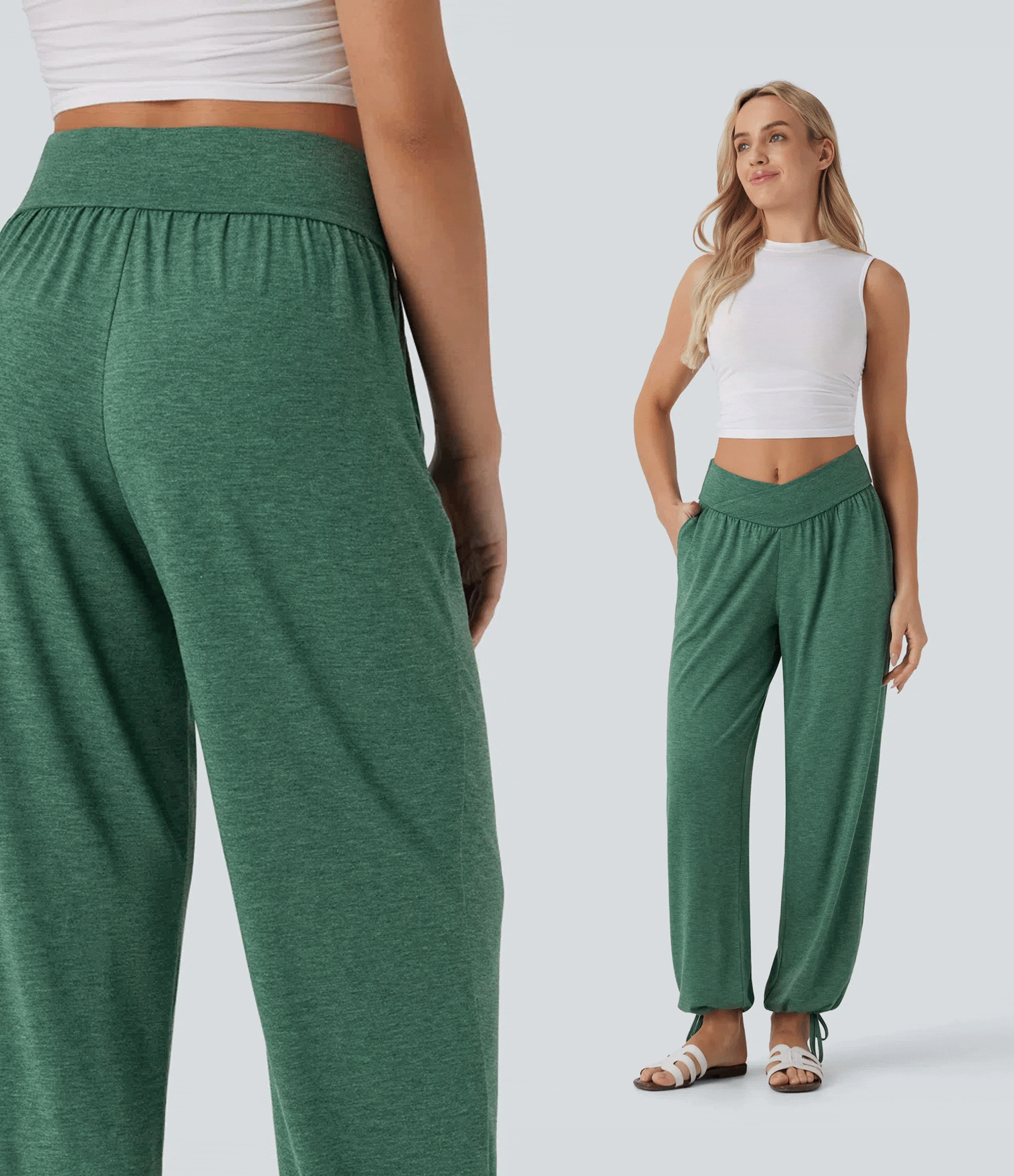 Pantalon de jogging décontracté à taille haute croisée avec poches latérales et cordon de serrage Pantalon de jogging décontracté à taille haute croisée avec poches latérales et cordon de serrage