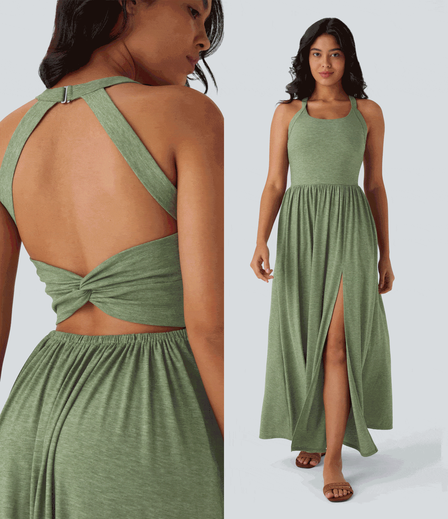 Twisted Backless Split Flowy Maxi Resort Dress with Pockets Twisted Backless Split Flowy Maxi Resort Dress with Pockets