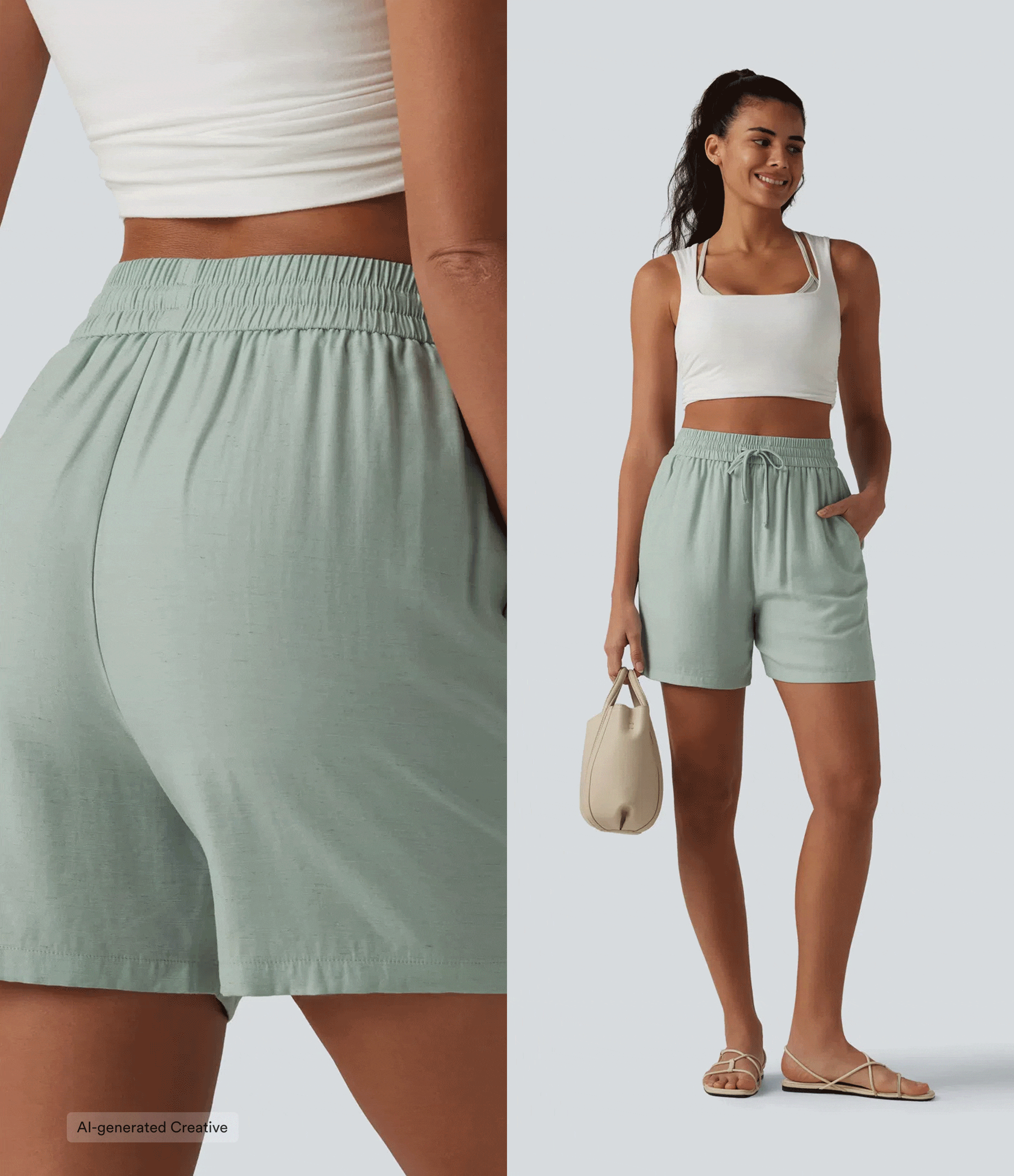Short ample en mélange de lin taille haute à cordon 5'' avec poches Short ample en mélange de lin taille haute à cordon 5'' avec poches