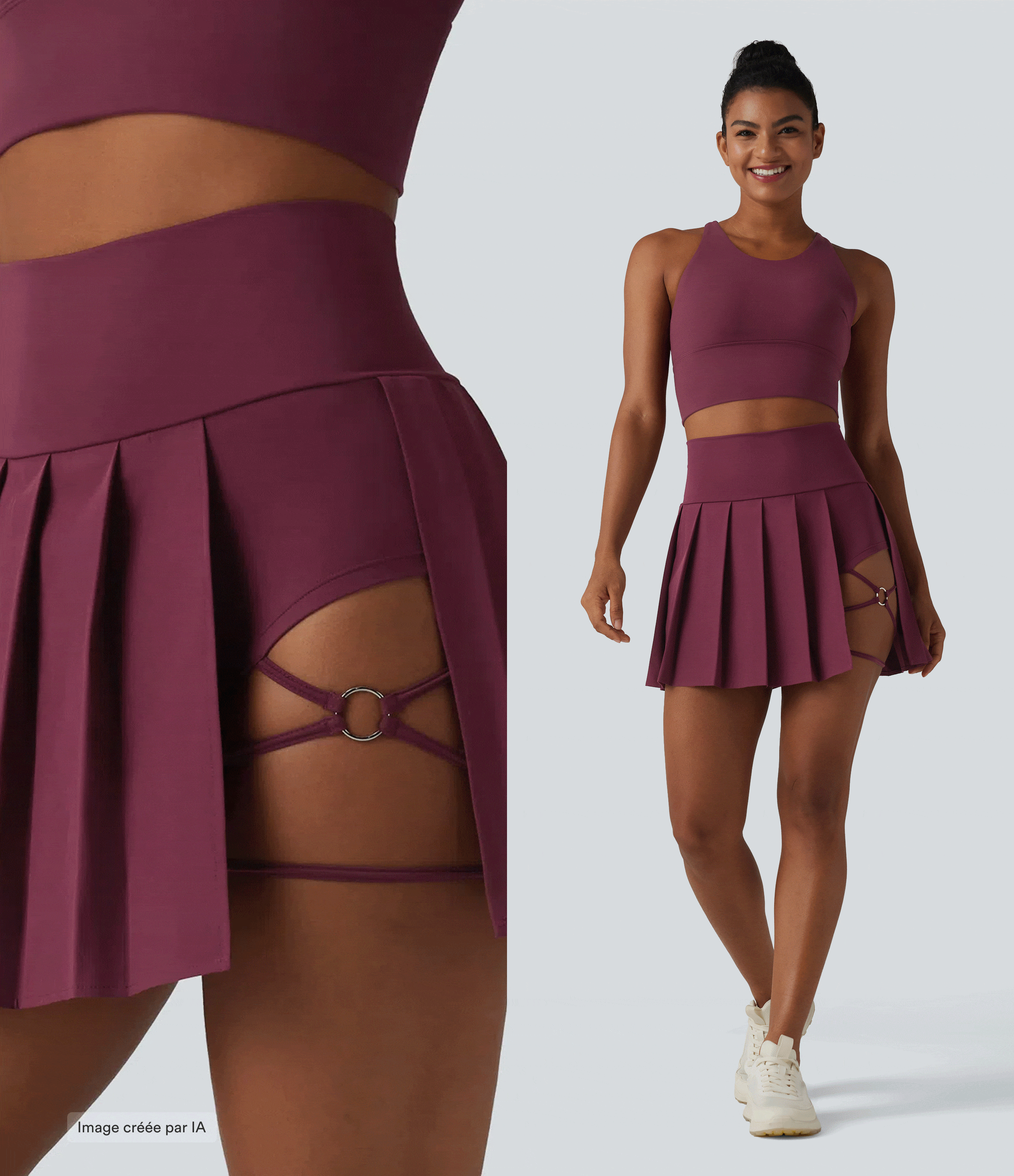 Breezeful™ Mini-Tanzrock mit hohem Bund, plissiert, 2-in-1, asymmetrischem Saum, schnelltrocknend, mit Taschen – längere Länge