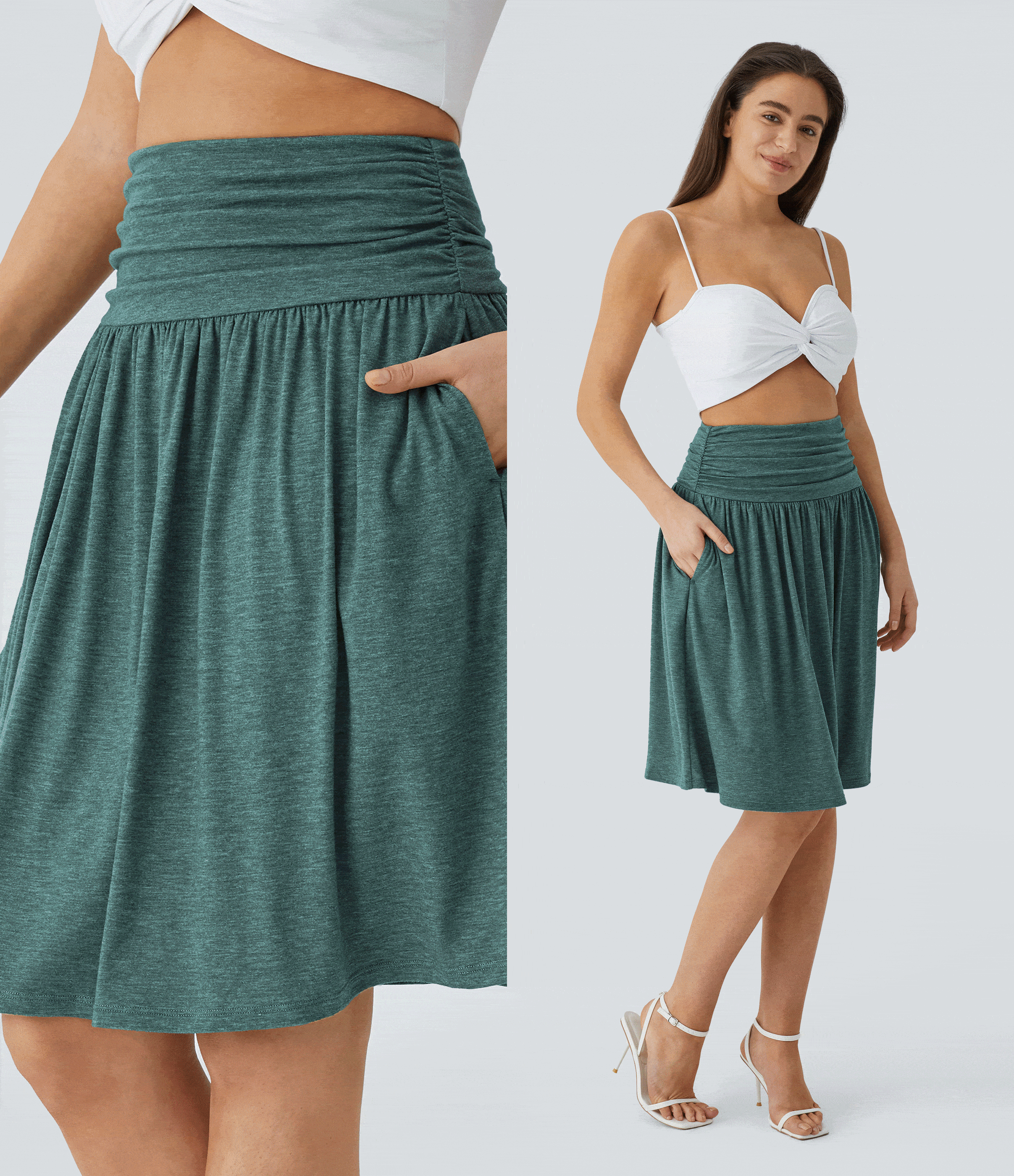 High Waisted Ruched Pocket Flowy Skirt High Waisted Ruched Pocket Flowy Skirt