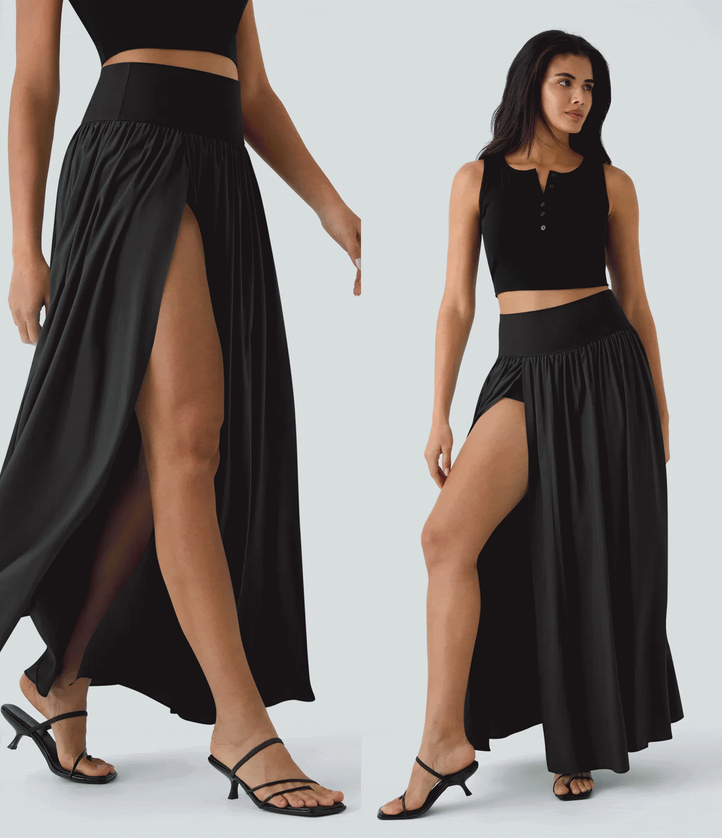 Breezeful™ Jupe Taille Haute Casual Maxi Séchage Rapide Fluide Fente Plissée 2 en 1