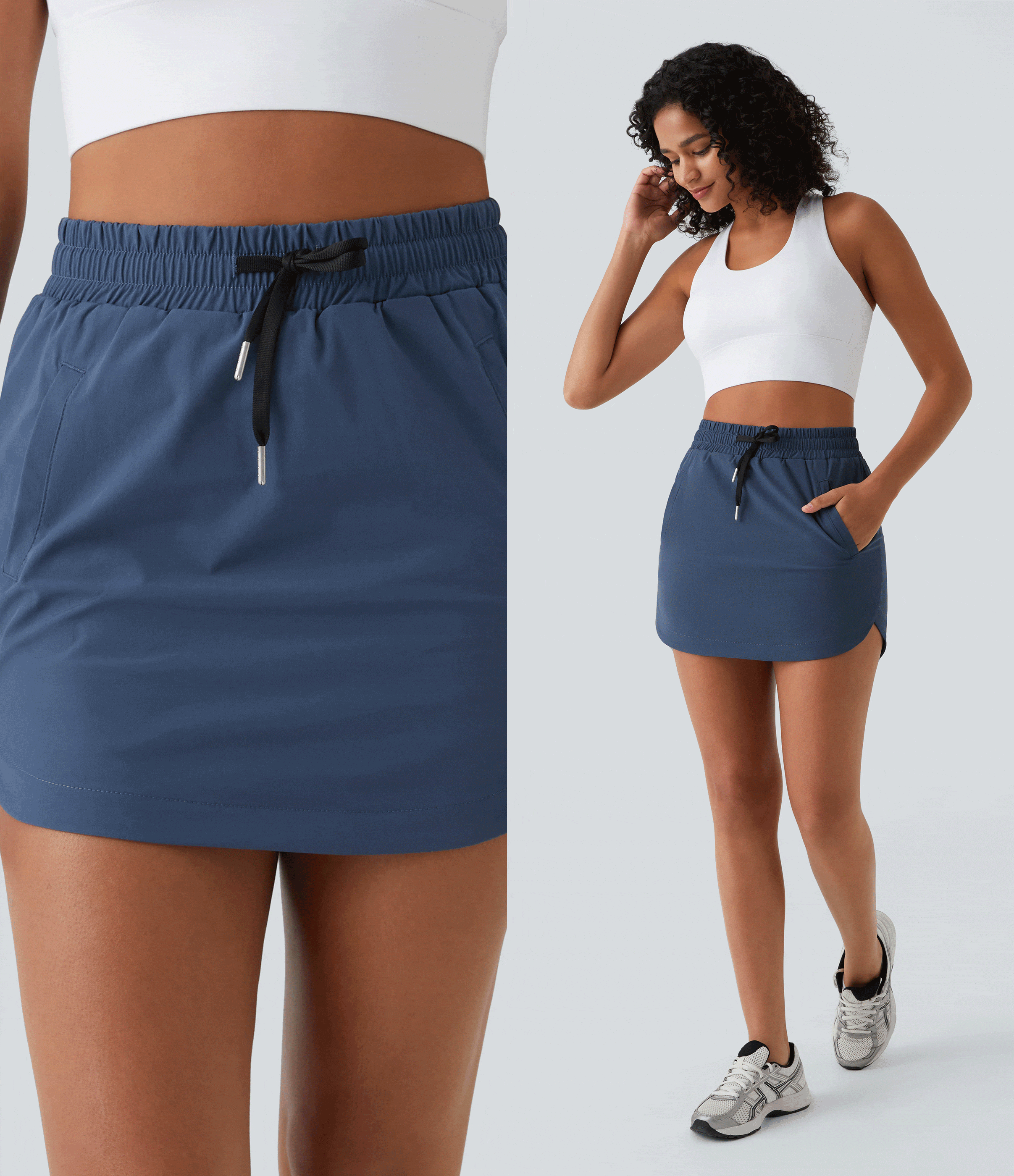 High Waisted Drawstring Pocket 2-in-1 Curved Hem Mini Golf Skirt