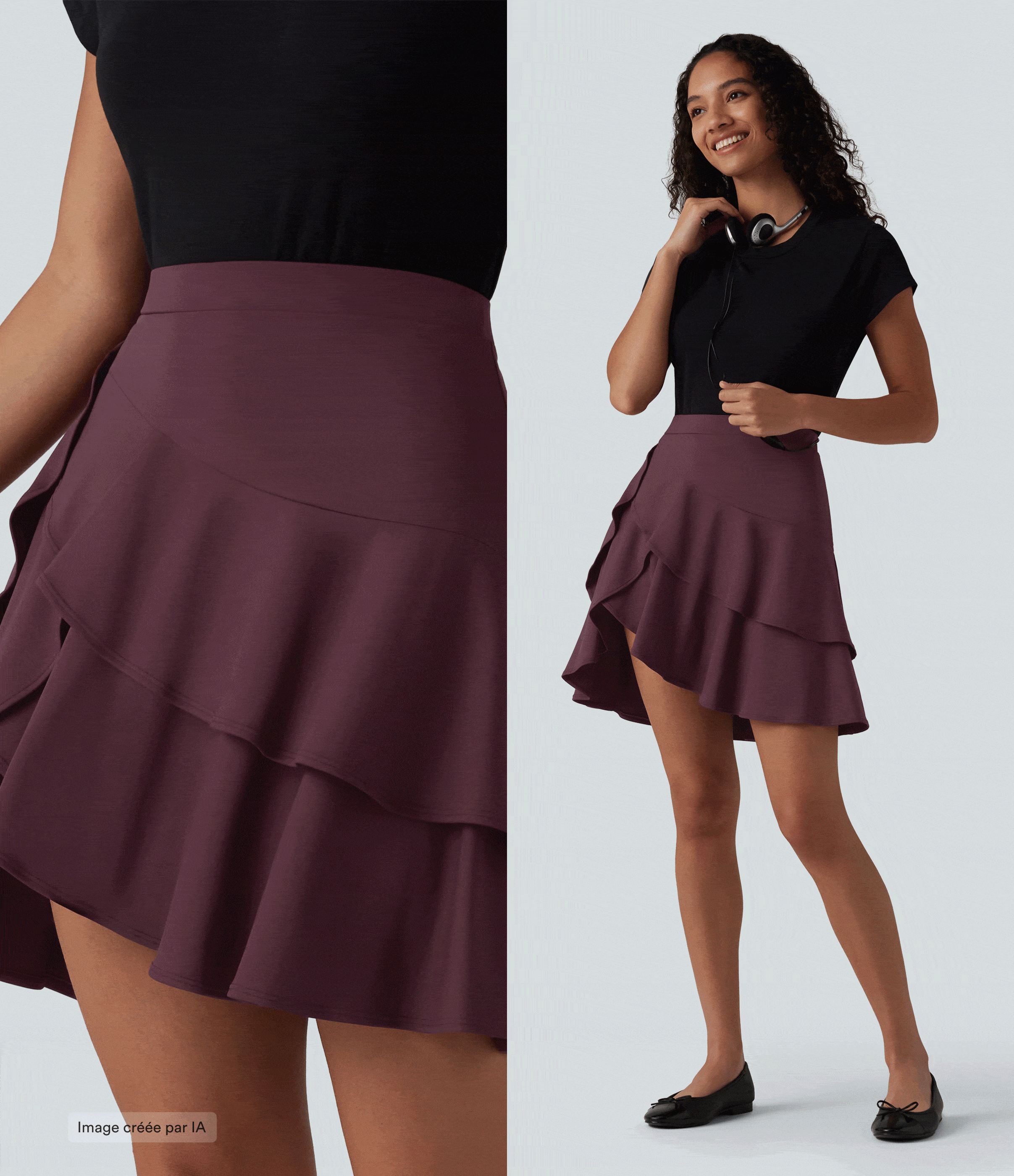 Jupe mini décontractée 2-en-1 SoftlyZero™ Airy effet frais InstantCool taille haute à volants superposés avec poche