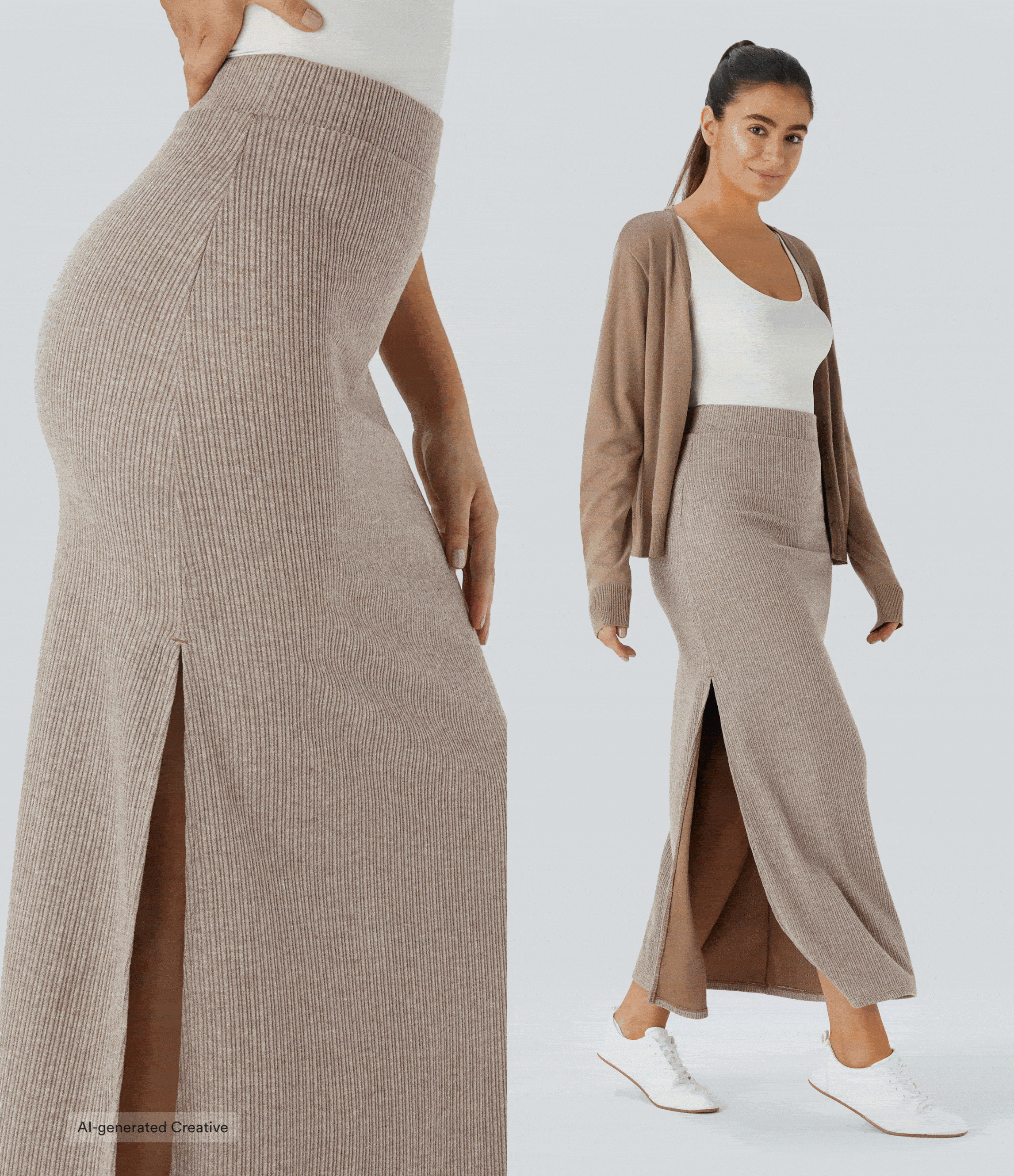 Ribbed High Waisted Hem A Line Maxi Fleece Casual Skirt Ribbed High Waisted Hem A Line Maxi Fleece Casual Skirt
